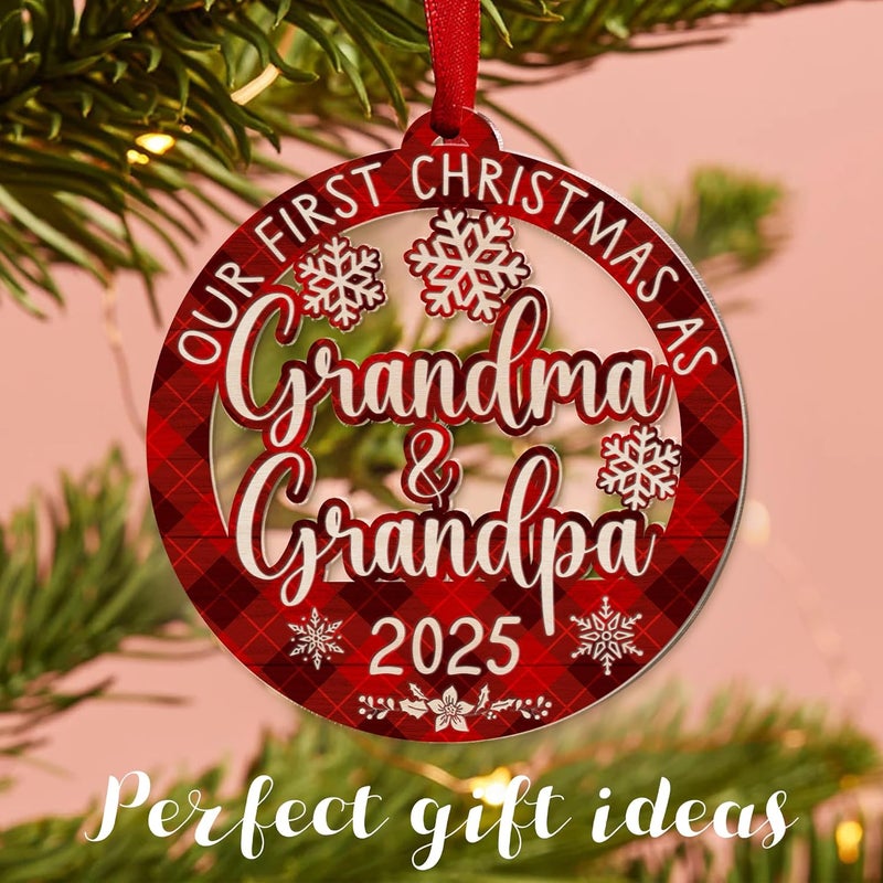Fastpeace Our First Christmas as Grandma and Grandpa 2025 Ornament – Acrylic Holiday Keepsake, New Grandparents Gift, First Christmas Ornament for Grandparents to be - Image 4